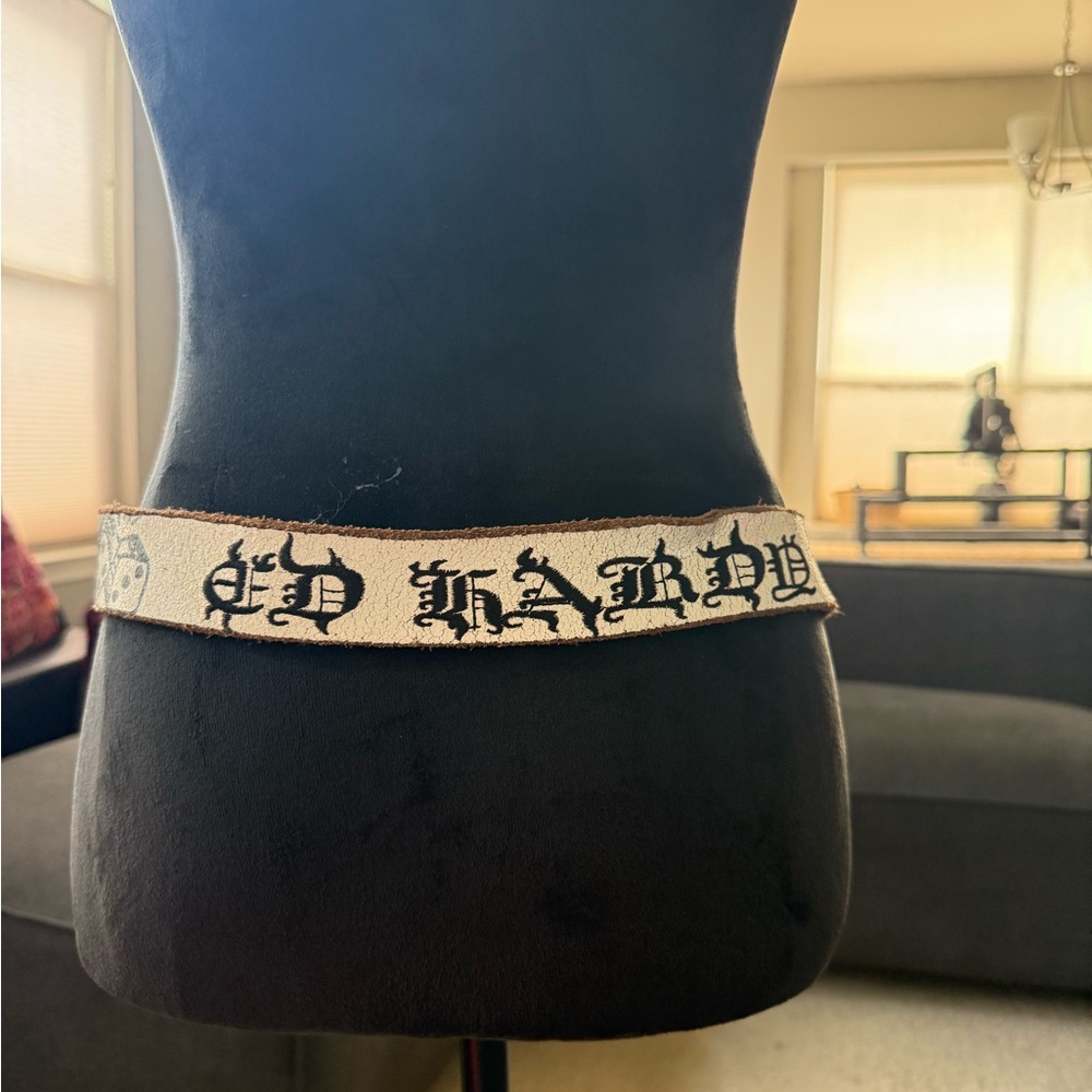 Ed Hardy Y2K White and Brown Textured Belt